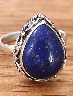 VINTAGE SIGNED DOUG PAULUS INDIA 925 Sterling Silver Lapis Lazuli Bali Ring-sz.8
